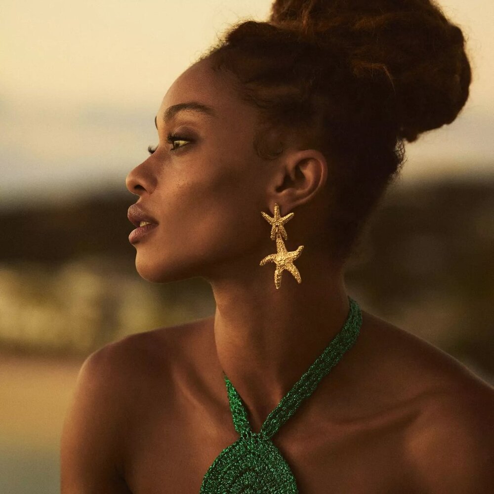 Golden Double Starfish Drop Earrings